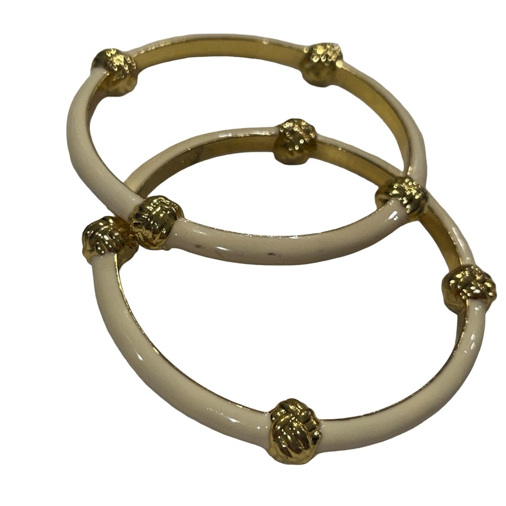 Lilly Pulitzer Cream Enamel & Gold Metallic Love Knots Bangle Bracelets Set of 2 - Picture 4 of 4